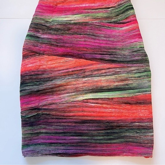 BCBG Max Azria Donna MultiColor Unique Ruched Dress Mesh Bodycon Cap Sleeve SZ S - Picture 4 of 12
